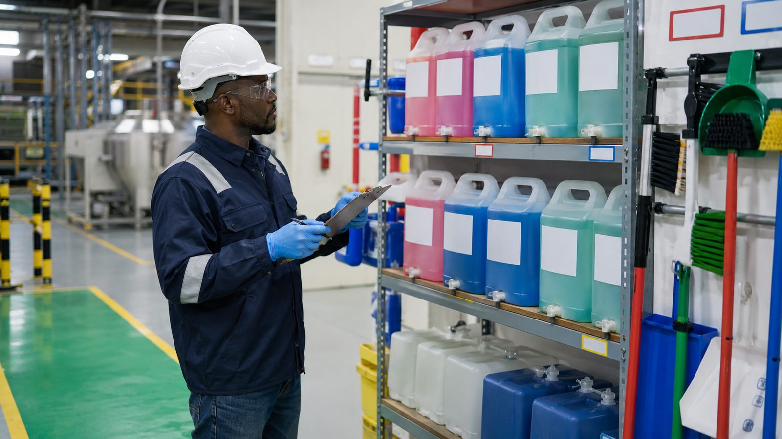 Cleaning chemicals handled and recorded under a documented safety procedure