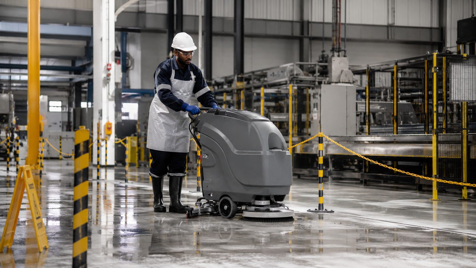 Manufacturing floor cleaned under a zone-based hygiene programme