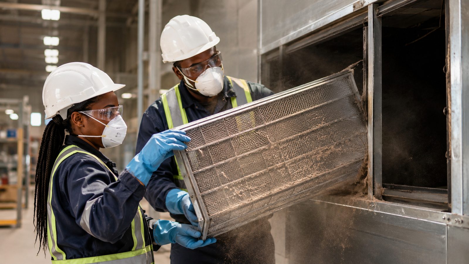 Air-conditioning filter loaded with industrial dust in Port Elizabeth