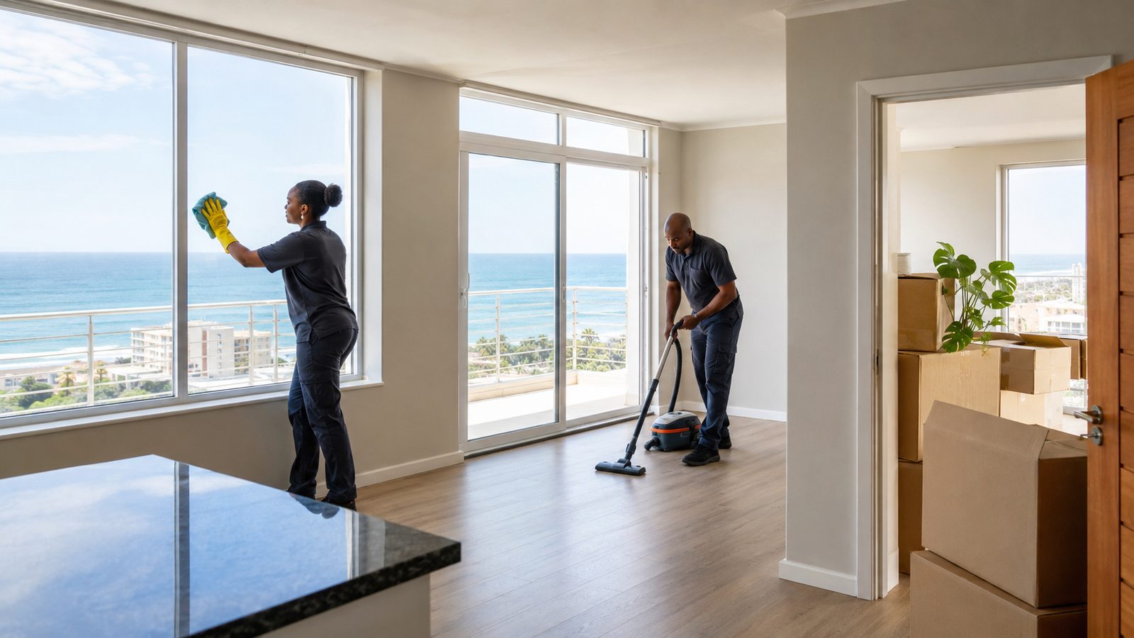 Empty rental property being cleaned ahead of an outgoing inspection