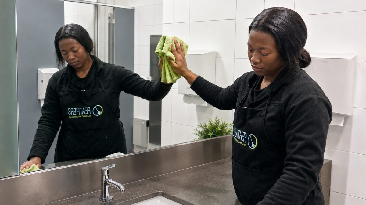 Scrubbing a commercial bathroom fixture