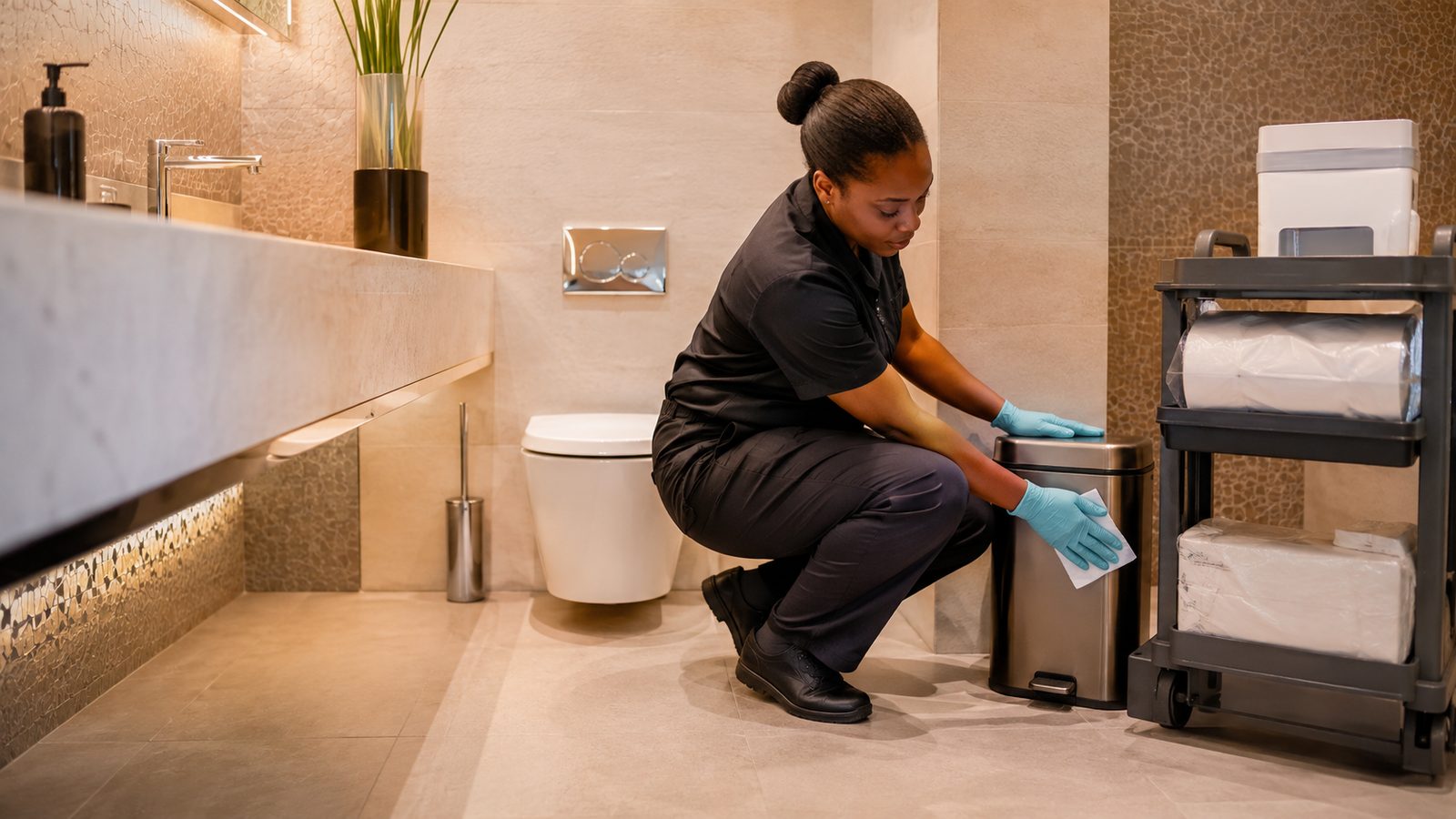 Sanitary provision in a commercial washroom cubicle