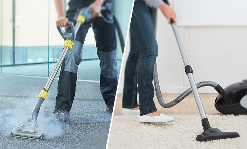 Professional cleaners using advanced tools for commercial cleaning.